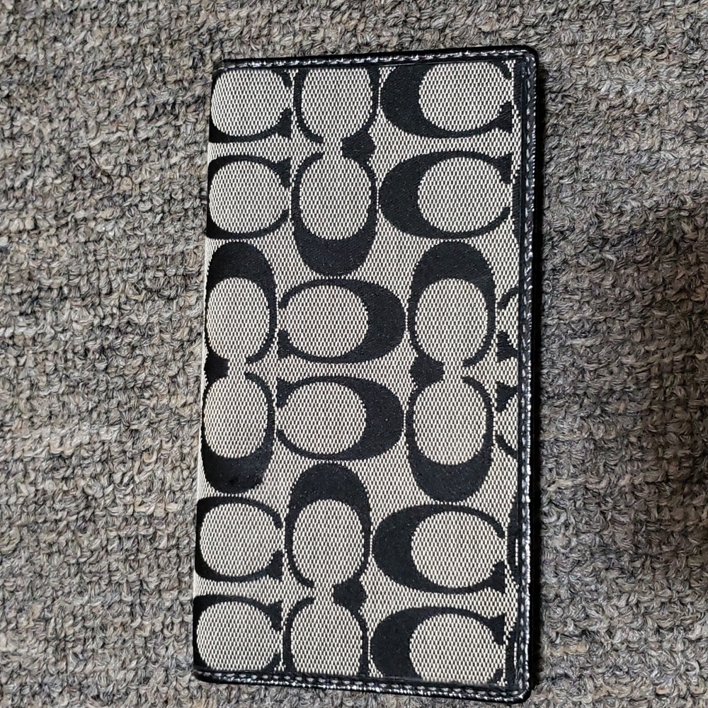 COACH Signature Black Gray Canvas Check Book Cover